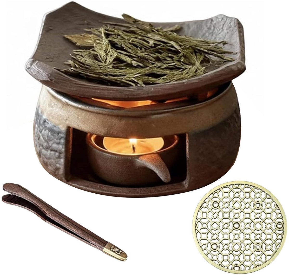 SnelShoppen - Keramische Aromatherapiebrander, 4-in-1 Etherische Olie Diffuser en Waxwarmer, Handgemaakte Geglazuurde Geurhouder voor Thuis, Slaapkame