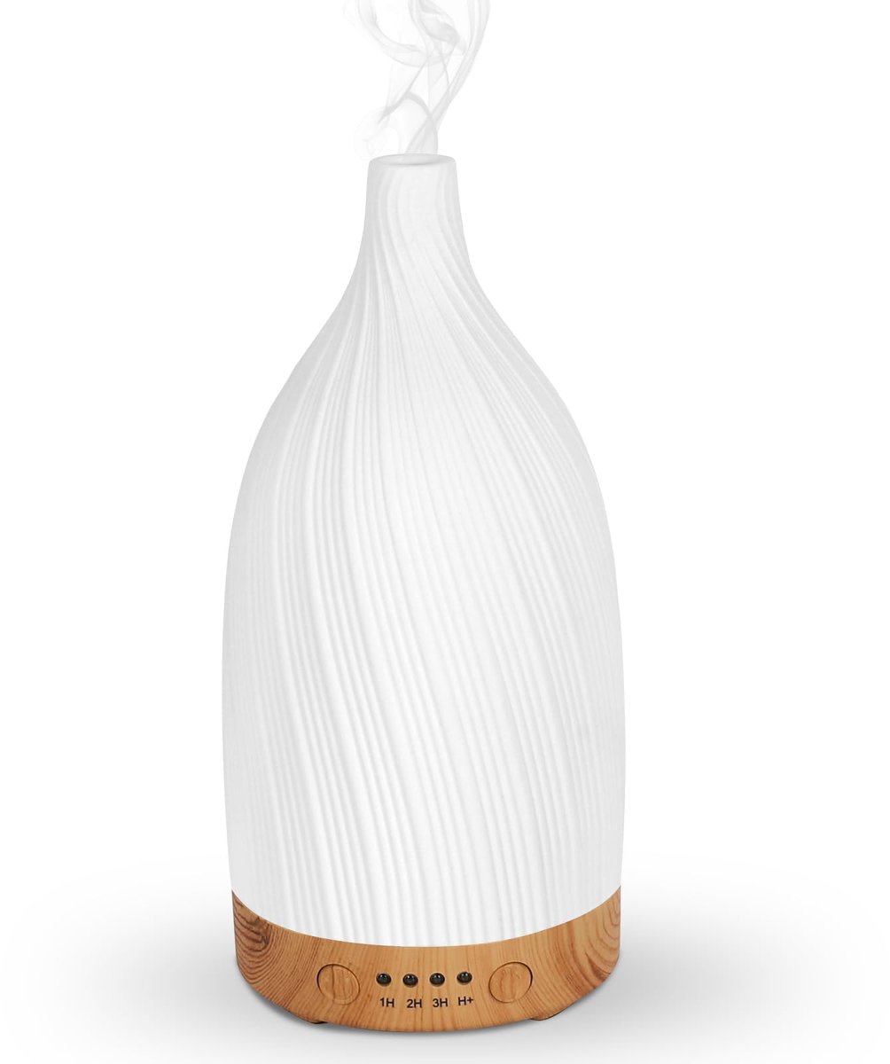SnelShoppen - GuKKK Diffuser voor etherische oliën, keramiek, wit, ultrasone luchtbevochtiger, 100 ml, met 7 kleuren ledlampen, ideaal voor slaapkamer