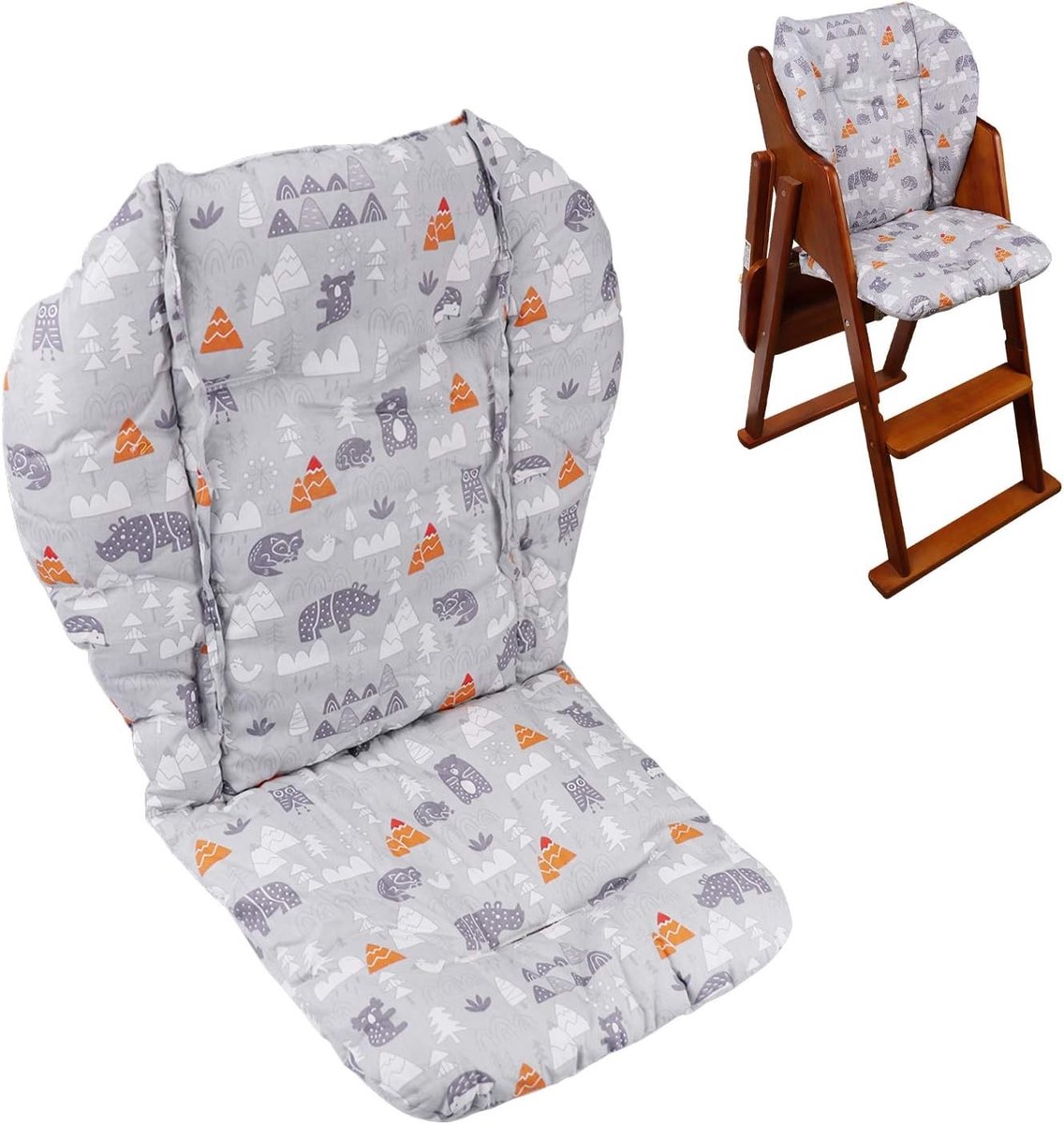 Dikke Kussen voor Houten Kinderstoel - Comfortabele Bekleding voor Eetstoel - Grijs Bos Design