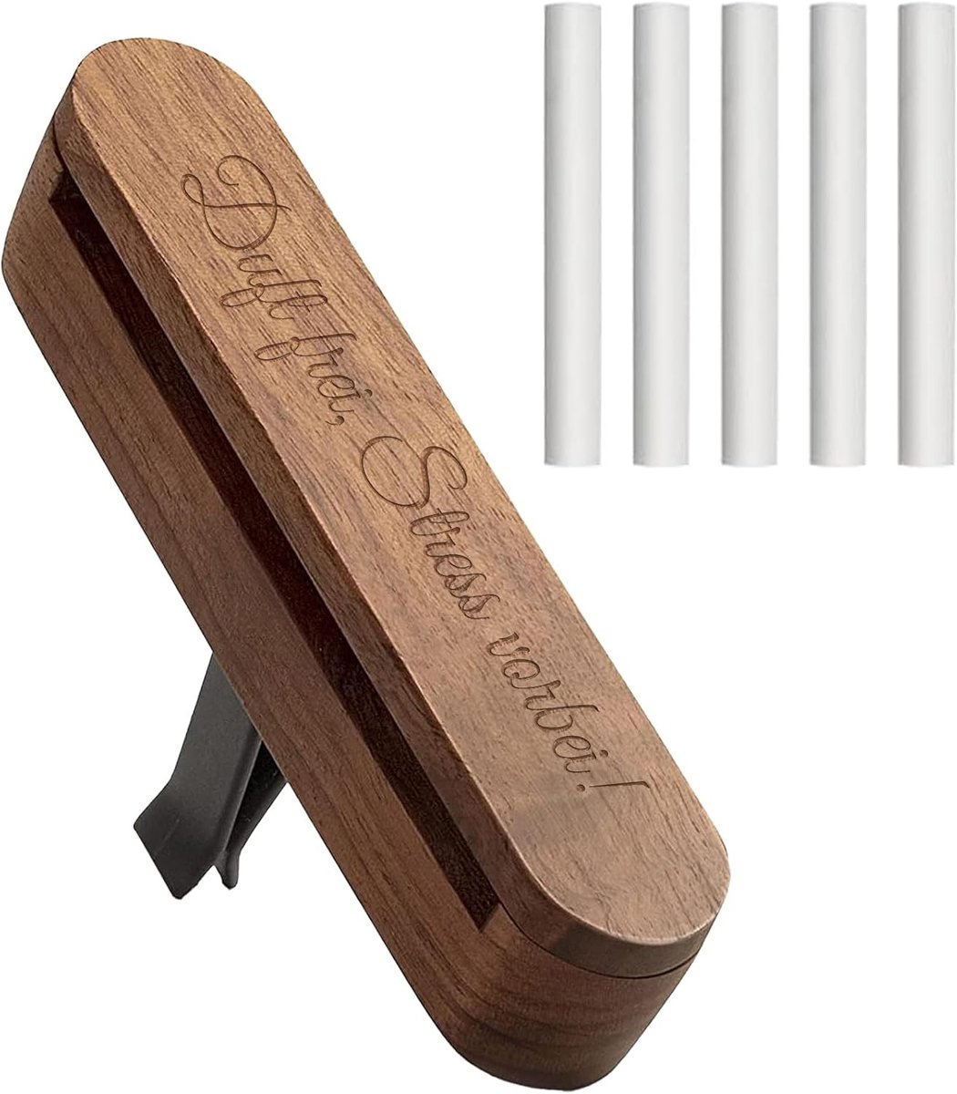 Verstelbare Luchtverfrisser voor Auto - Houten Aroma Diffuser met Navullingen en Vervangsticks - Perfect Cadeau voor Kerst en Rijexamens
