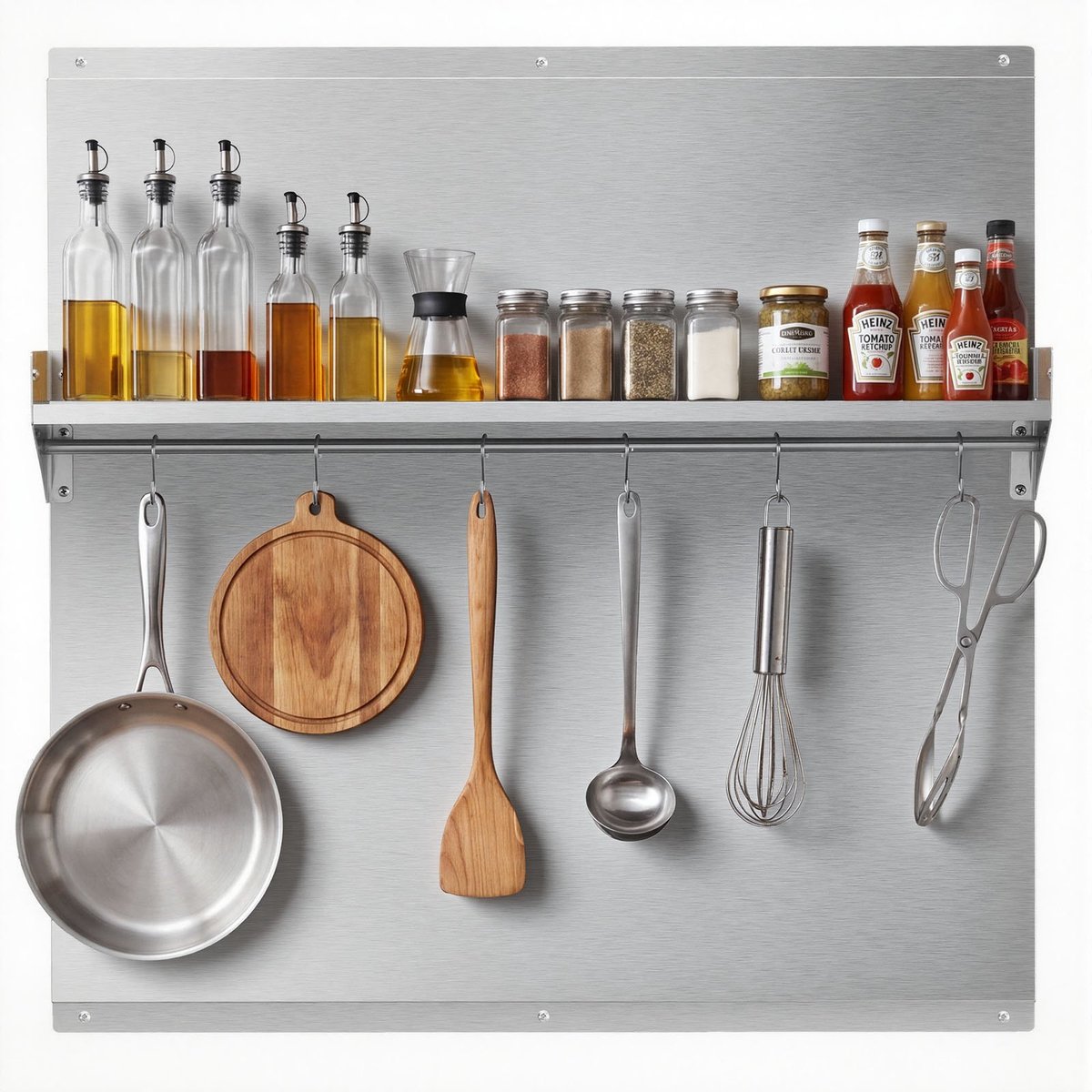 Keukenachterwand - RVS Spatwand 76 x 76 cm - Met Plank - Met Haken - Voorgeboorde Gaten - Wandbescherming Kookplaat & Afzuigkap - Zilver
