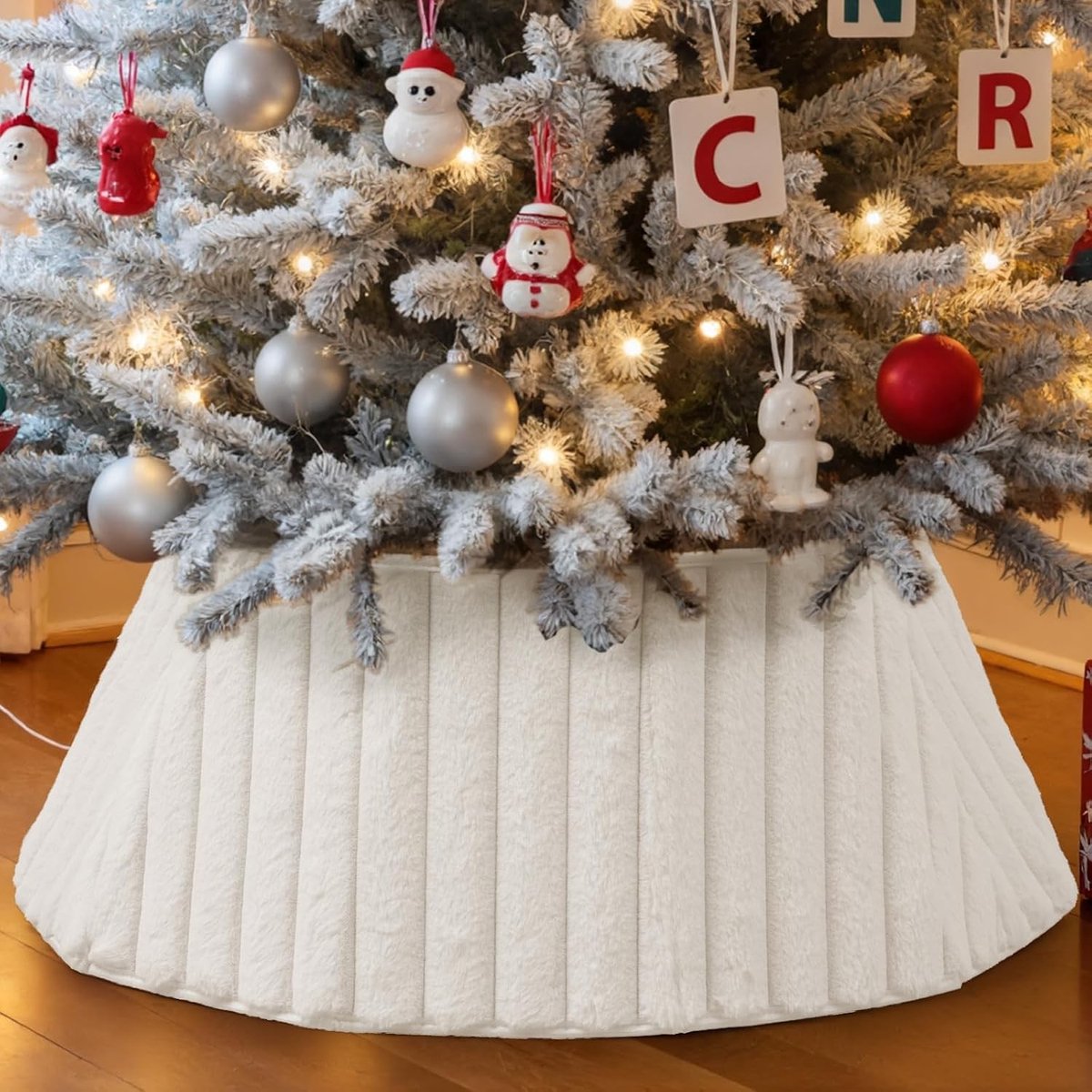Kerstboom Sieraad 60 cm Luxe Nepleren Voetenzak voor Kerstboom Tapijt Decoratie Binnen Wit