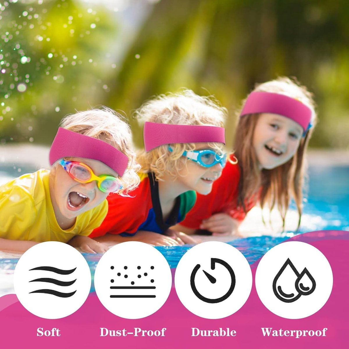 Zwemring voor Kinderen, Waterdichte Haarband voor Zwemmen - Optimale Bescherming voor Zwemmen, Surfen en Watersport (Roze)