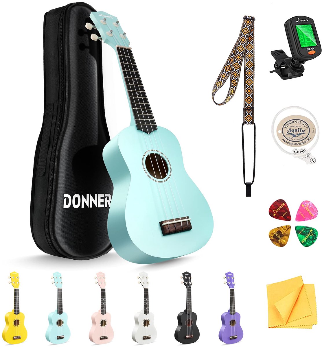 SnelShoppen - 21 Inch Ukelele voor Beginners en Volwassenen, Mintgroene Mat Ukelele Bundel Kit met Gratis Online Riem, Tuner en Snaren voor Onderwijs,
