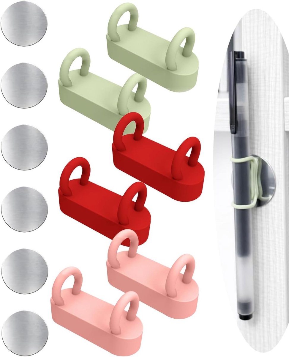 Draagbare magnetische stijfhouder van silicone voor kantoor, penhouder en clip voor metaaloppervlakken (Rood, Roze, Groen)