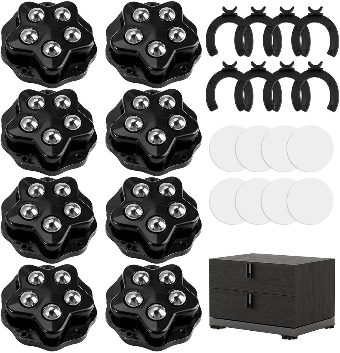 Kleine Meubelwielen met Veiligheidsrem - Universele 360 Graden Zwenkwielen voor Meubels, Zelfklevende Rollerwielen voor Elektrische Apparaten - Set van 8 Stuks, Tot 300 kg Belastbaar