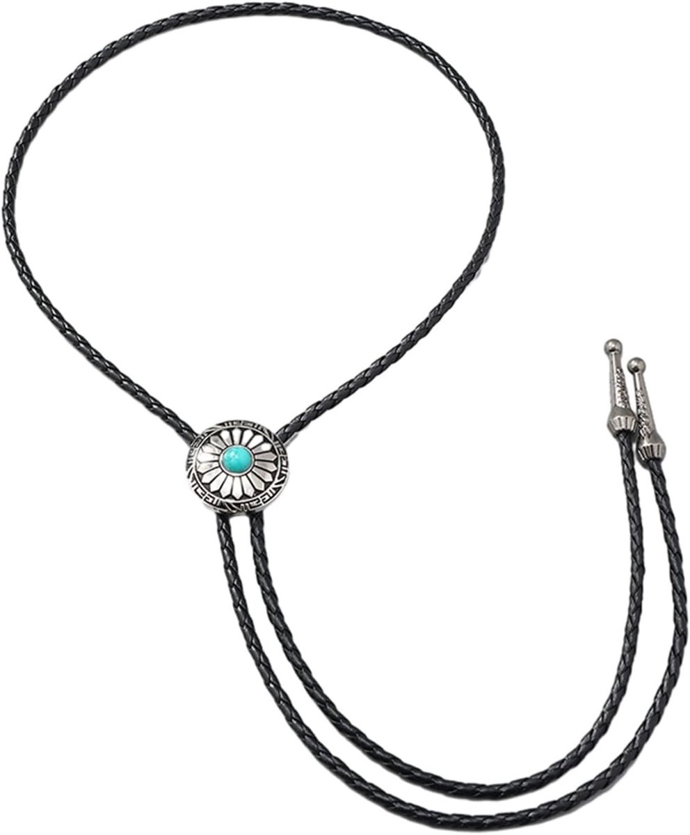 Vintage Bolo Tie voor Mannen in Turquoise en Zwart - Cowboy Accessoire van 108 cm met Native American Design en Western Stijl