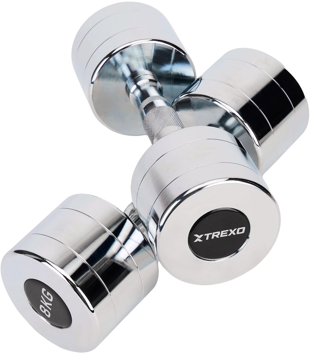 SnelShoppen - Verchroomde Halterset 2 x 8 kg - Stalen Korte Halters met Antislip Handgreep voor Kracht- en Conditietraining Thuis en in de Sportschool
