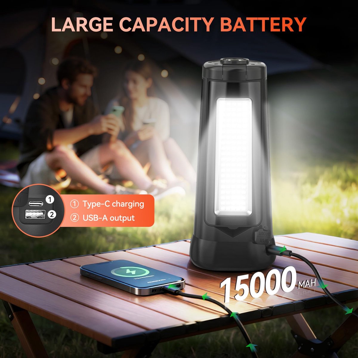 SnelShoppen - Oplaadbare Bouwlamp LED met Statief, Dimbare Accuspot, Campinglamp IP66 Waterdicht, Instelbare Werklamp met 3 LED-Lampkoppen voor Campin