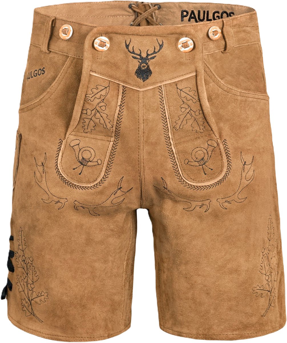 PAULGOS Heren traditionele leren broek kort - HK5 - Echt leer - Verkrijgbaar in 3 kleuren - Maat 44 - 60