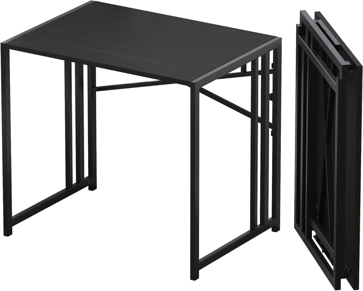 SnelShoppen - Klein Opvouwbaar Computerbureau 83 cm - Zwart Bureaublad - Ideaal voor Thuiswerk, Studeren, en Kleine Ruimtes