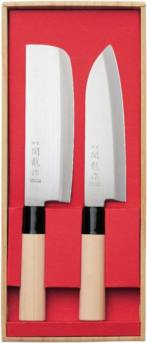 SnelShoppen - Japanse Santoku + Nakiri SR600 Messenset - Professionele Koken Keuken Messen van Hoogwaardig Roestvrij Staal - 2-delige Set voor Snijden