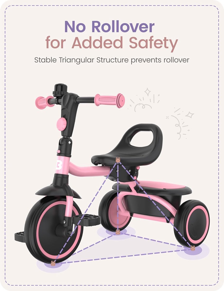 SnelShoppen - Peuter driewieler met bel, kinderdriewieler voor 18 maanden tot 5 jaar, babyfiets in roze, peuterfiets voor jongens en meisjes, ideaal a