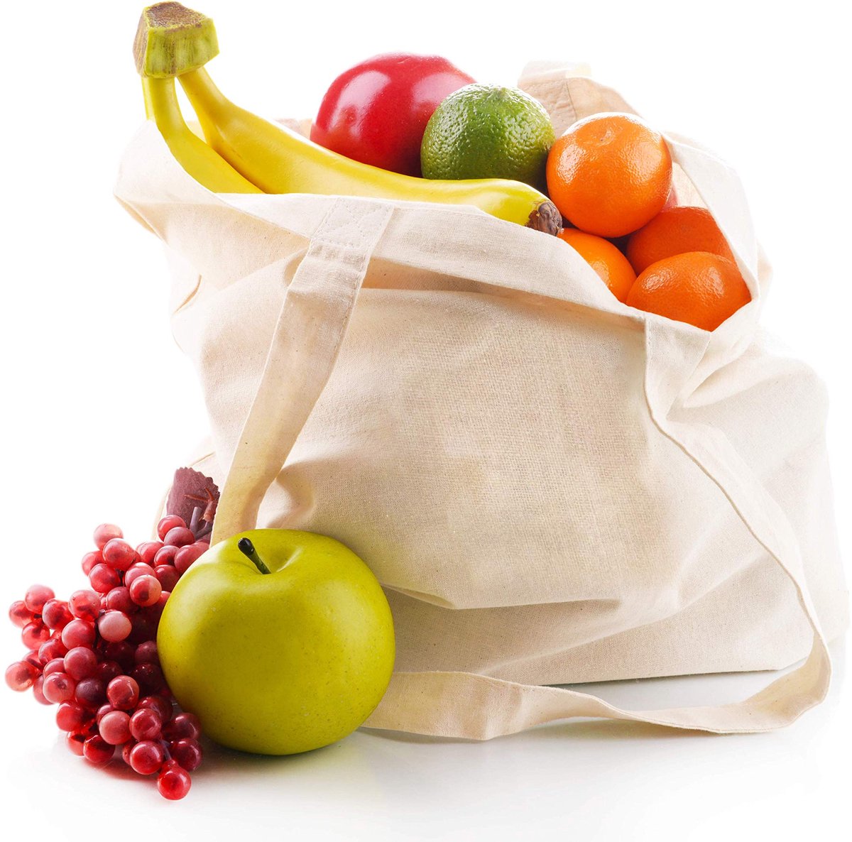 SnelShoppen - 100 Stuks Katoenen Tassen 38x42 cm Onbedrukt met Lange Hengsels - Oeko-Tex® Stoffen Tas, Draagtas, Boodschappentas, Jute Tas, Natuurlijk