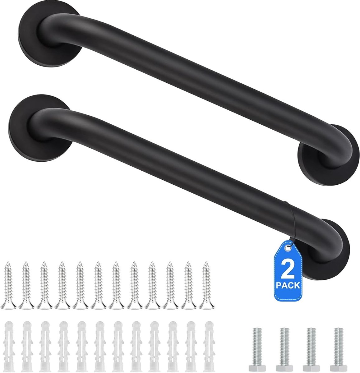Handgrepen voor Senioren, 30cm RVS Badkamer Handgrepen, Antislip Wandbevestiging voor Douche en Bad, Ideaal voor Veiligheid en Ondersteuning (Zwart, 2 stuks)