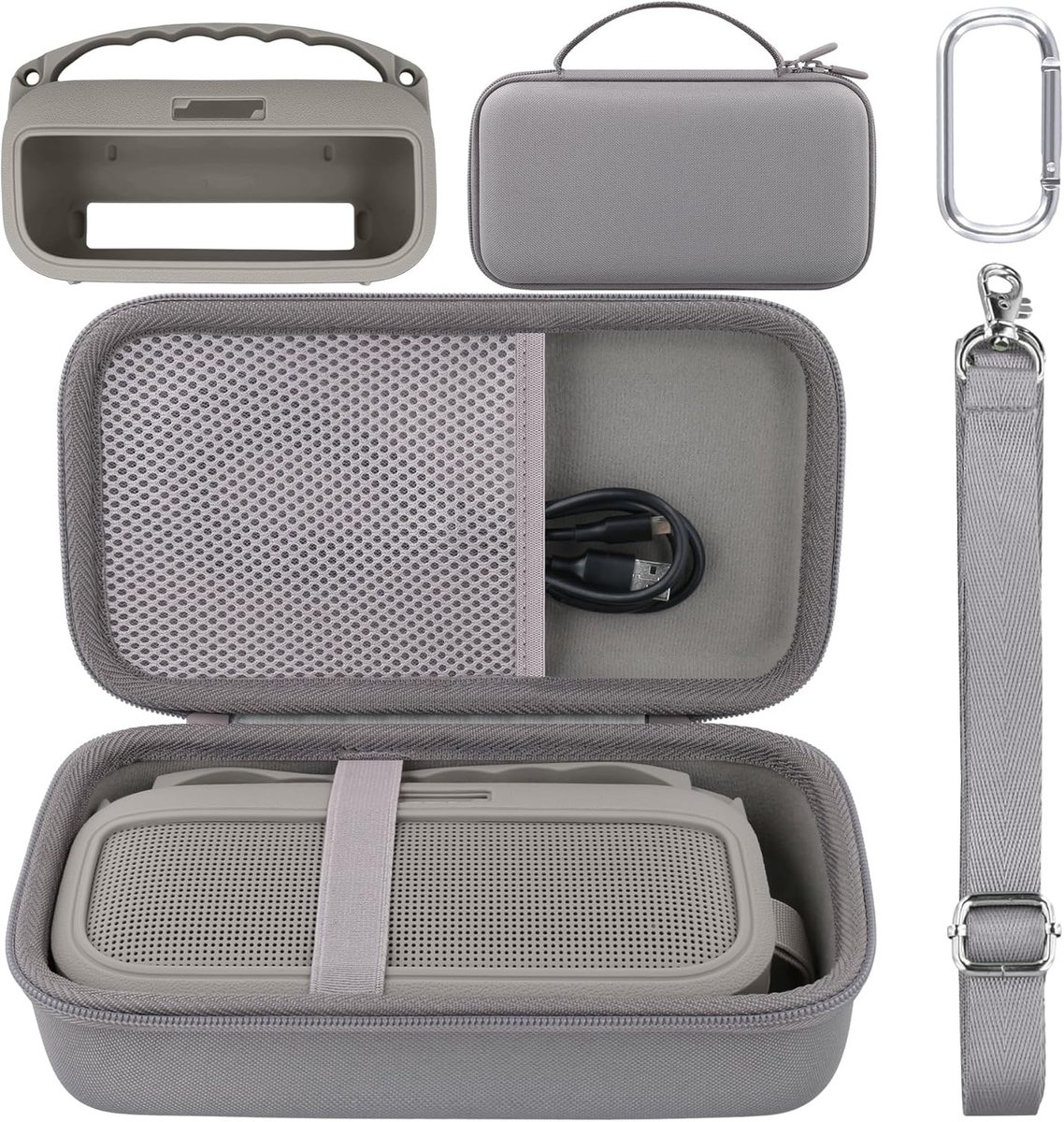 Duurzame Reiskoffer en Siliconen Pouch voor Bose SoundLink Flex Bluetooth Speaker - Bescherming, Mobiliteit, Accessoires