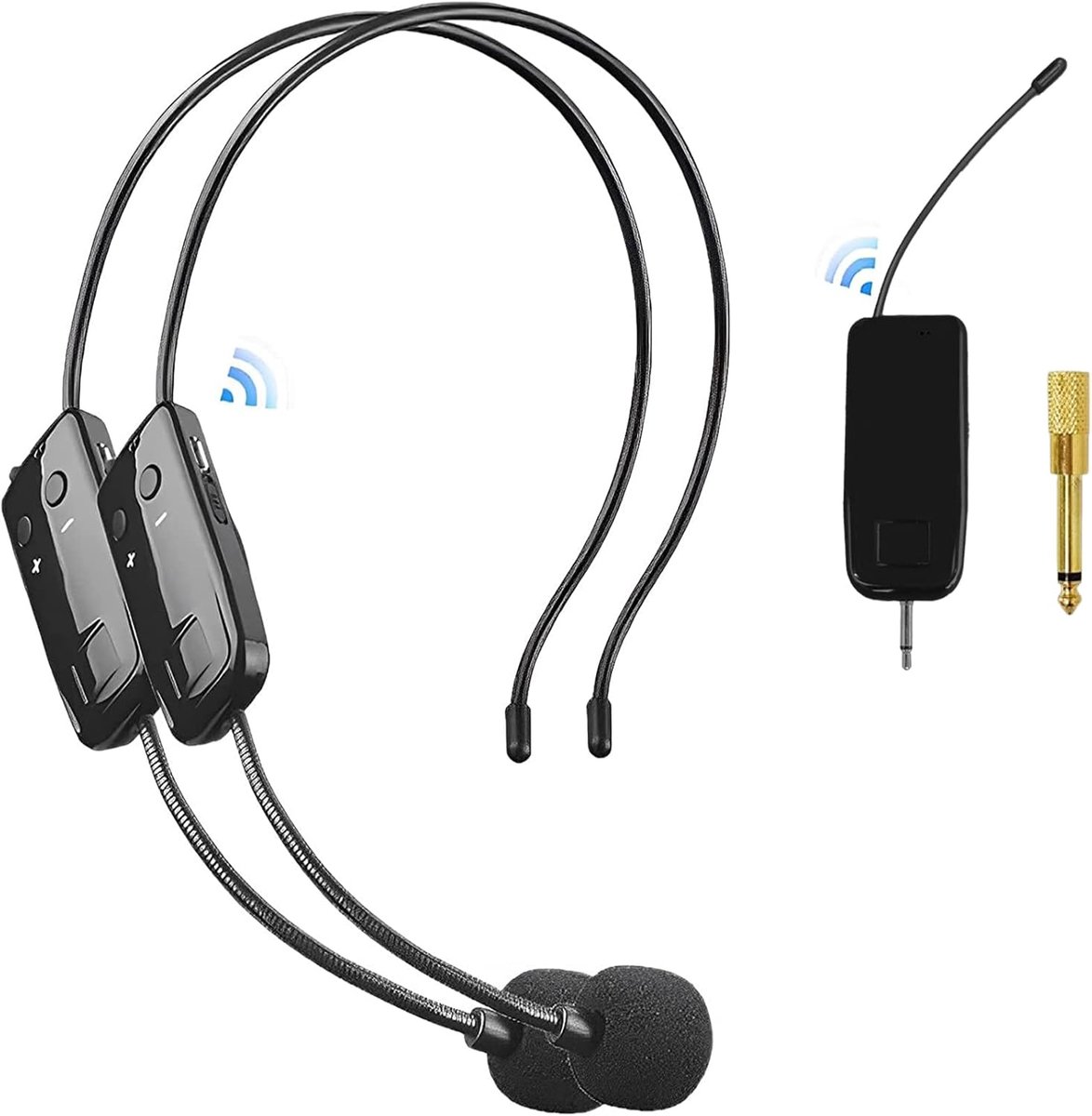 SnelShoppen - Draadloze headset met microfoon, UHF-microfoon, professioneel, 50 m bereik, stabiele overdracht, 2-in-1 hoofdmicrofoon en handheld, idea