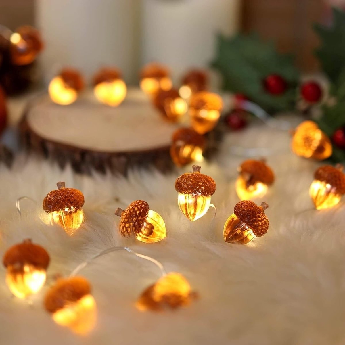 SnelShoppen - Lichtsnoer met Eikels, 3 Meter, 30 LED's, Herfstdecoratie, Lichtketting voor Binnen en Buiten, Perfect voor Herfstfeesten, Halloween, Th