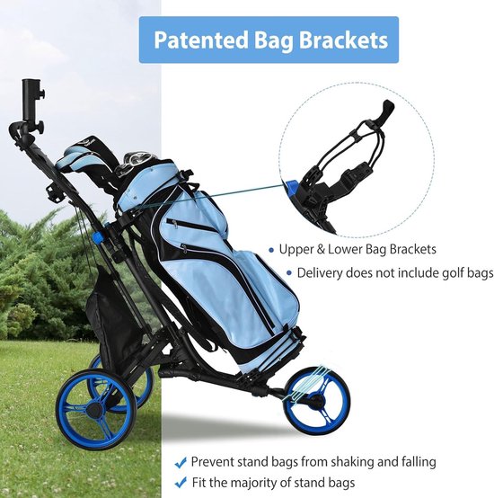 Golftrolley opvouwbaar - Golfkar - Sport en spel - Met voetrem - 121 cm lang - Blauw — afbeelding 4