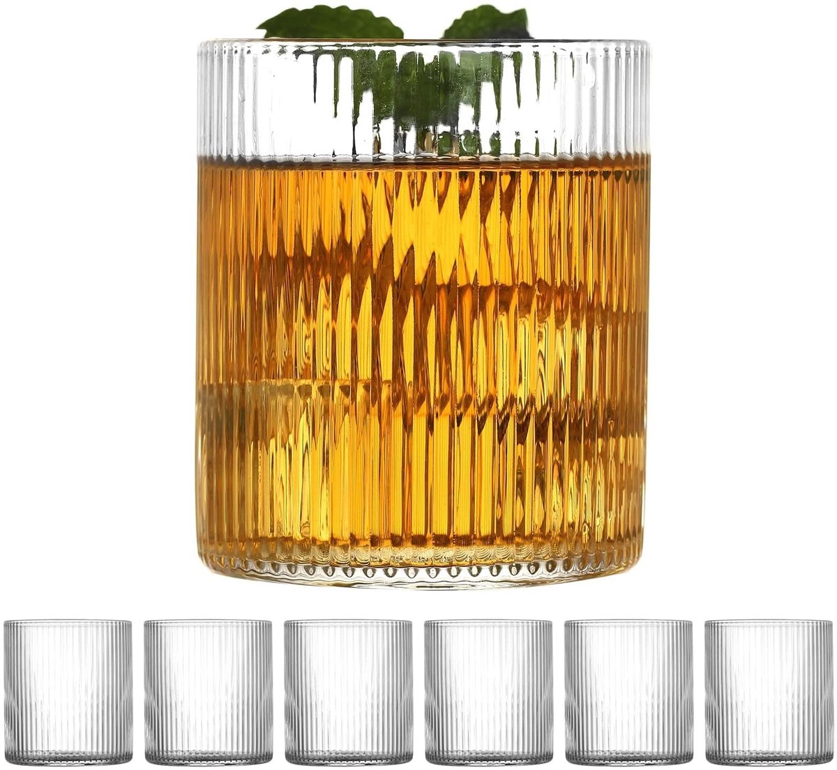 Dailygoods- Waterglazen set van 6 - Geribbelde drinkglazen - Vaatwasmachinebestendig - 300 ml - Cocktailglazen - Ideaal voor Iced Matcha Latte