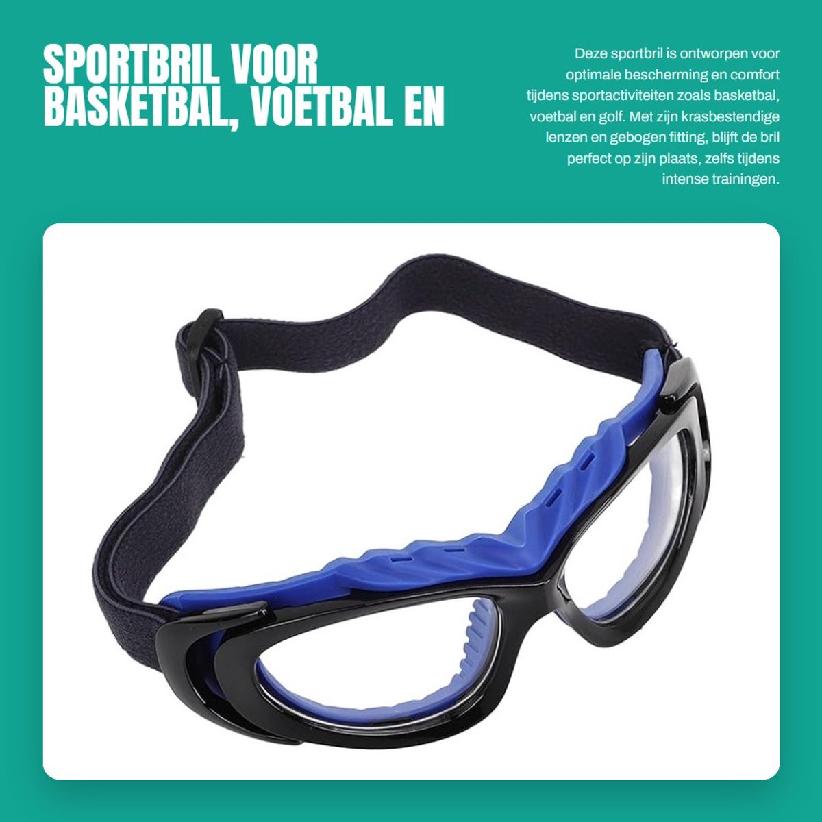 Dailygoods- Sportbril met PC-lenzen - Beschermende Bril - Gebogen Fitting - Verstelbare Hoofdband - Comfortabel voor Sporttraining - Hoge Definitie Visie - Veiligheidsbril