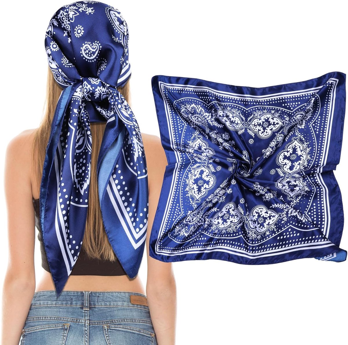Vrouwen Vierkante Satijnen Hoofd Sjaals Satijn Sjaal 35 inch Grote Zachte Vierkante Satijn Sjaal Bandana Sjaal
