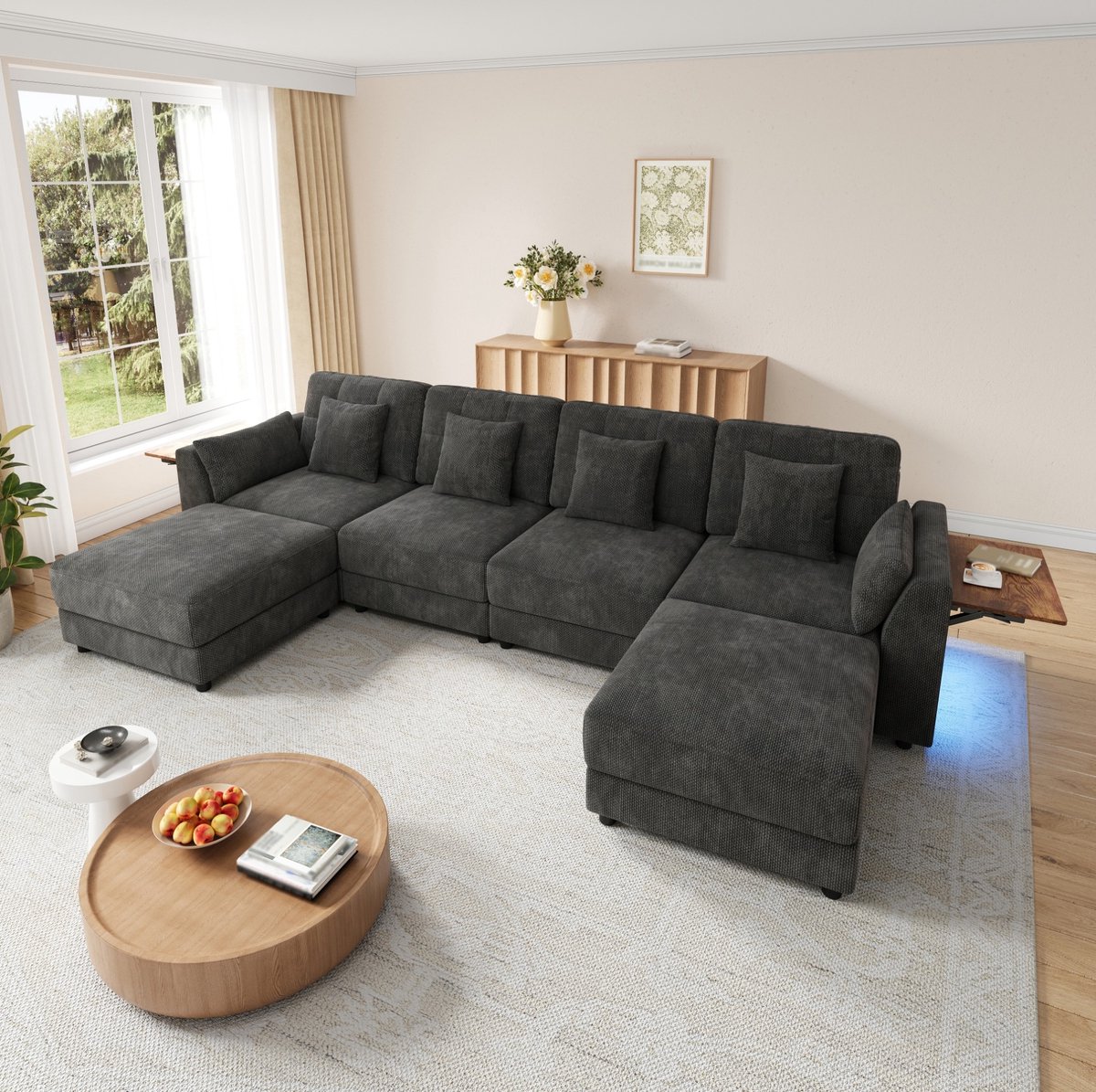 STILVORA U-Bank 292 x 135 x 82 cm - Modulaire Hoekbank Met 2 Verplaatsbare Hockers, Sfeerv
