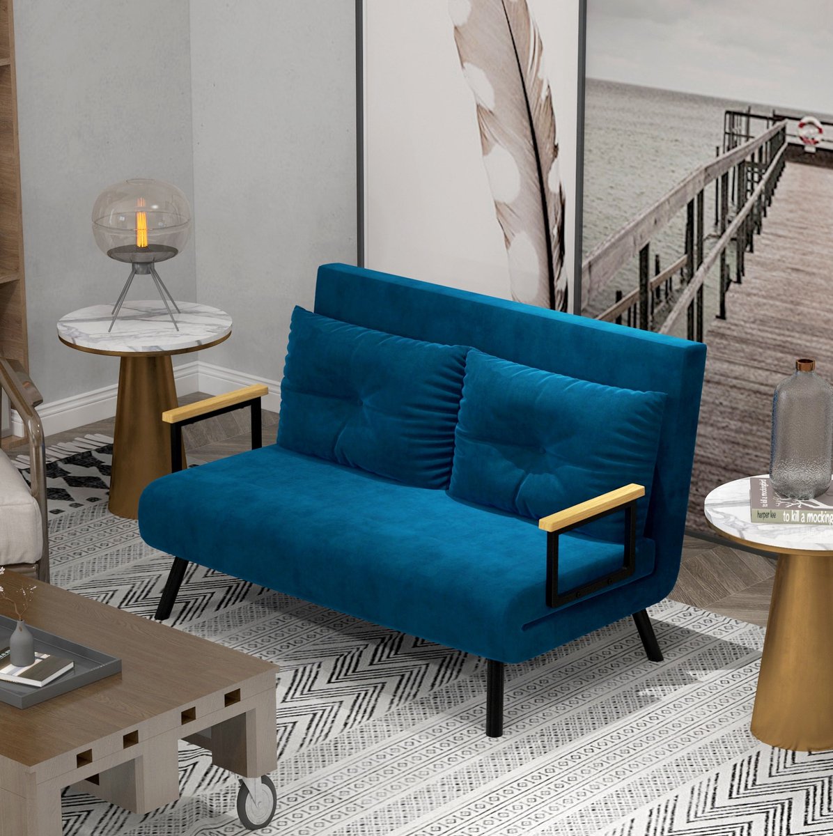 STILVORA Relaxfauteuil 102 x 73 x 81 Cm - Met Slaapfunctie En Vijfvoudig Verstelbare Rugleuning - Voor Logeerkamer En Kleine Ruimtes - Velvet Blauw