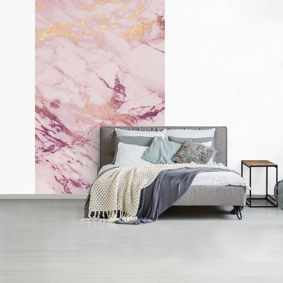 Behang - Fotobehang Marmer - Paars - Roze - Breedte 195 cm x hoogte 300 cm