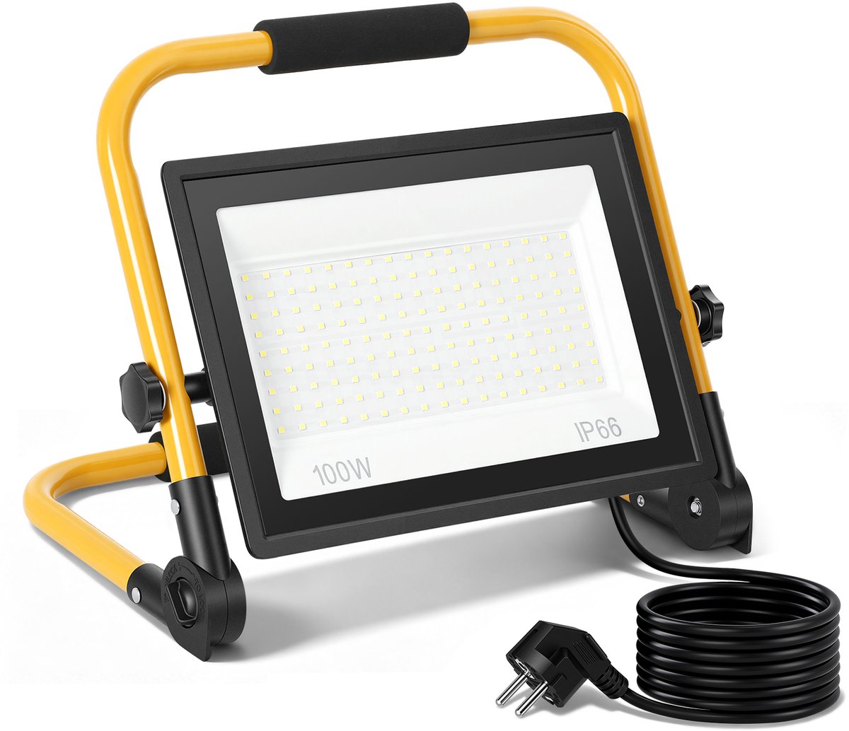 LED Werklamp met Statief 100W - Bouwlamp IP66 - 8000 Lumen - 6500K Daglicht Wit - Verstelbare Buitenlamp