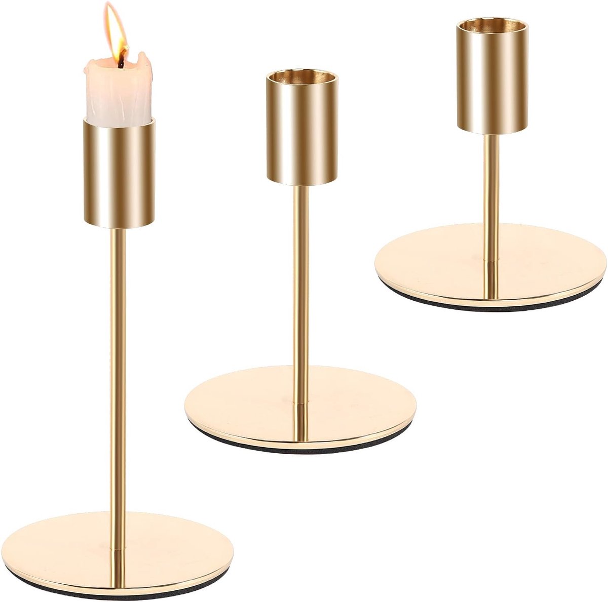 goud set van 3 gouden kandelaars metalen kegel kandelaar vintage gouden kandelaar voor thuis diner bruiloft party tafel decoratie housewarming cadeau 8,5 cm