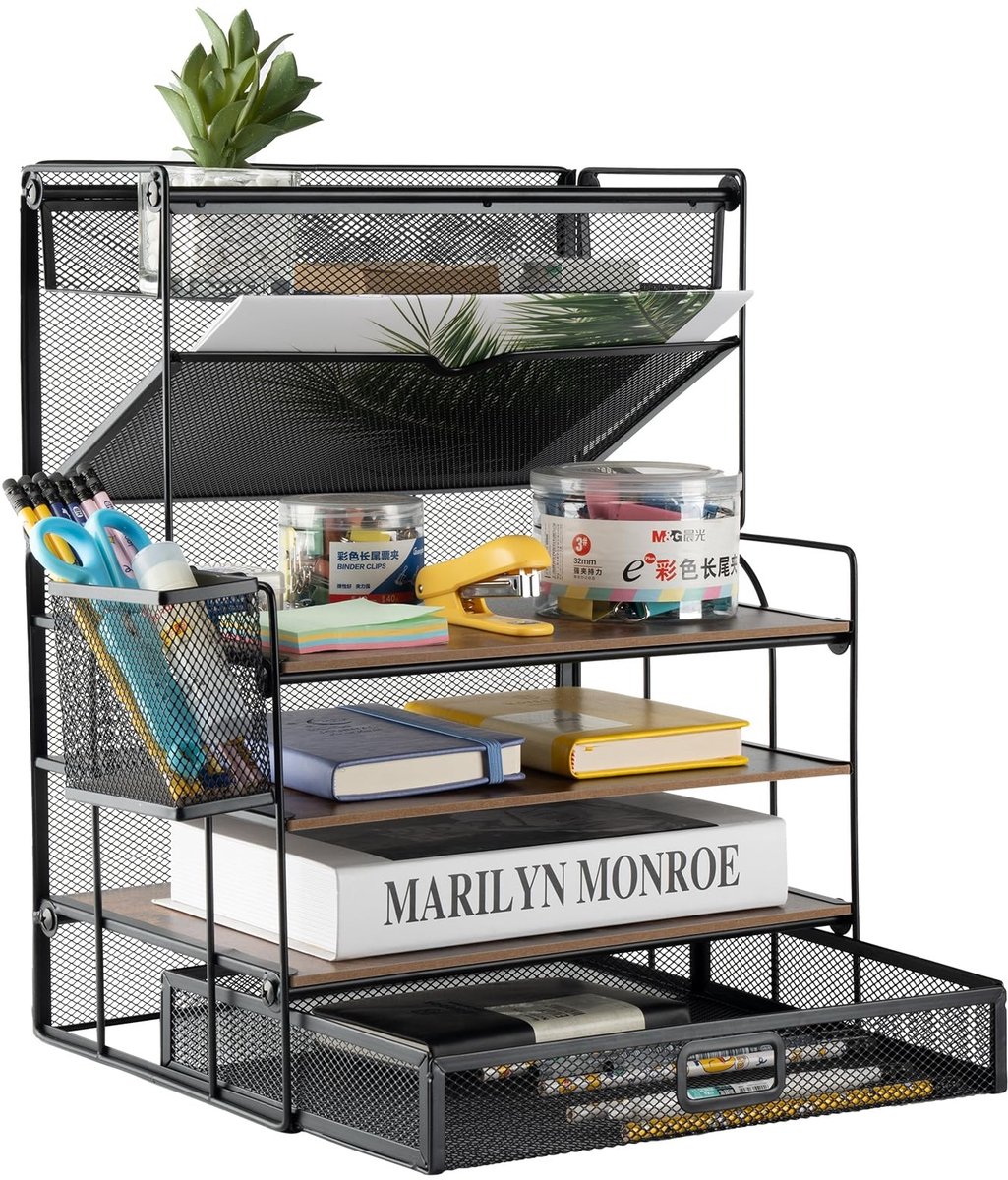Dailygoods- Bureau Organizer - Elegante Houten Brievenbak - 4 Laags - Robuust en Duurzaam - Ruimtebesparend - Eenvoudig te Monteren - Bureauopberger