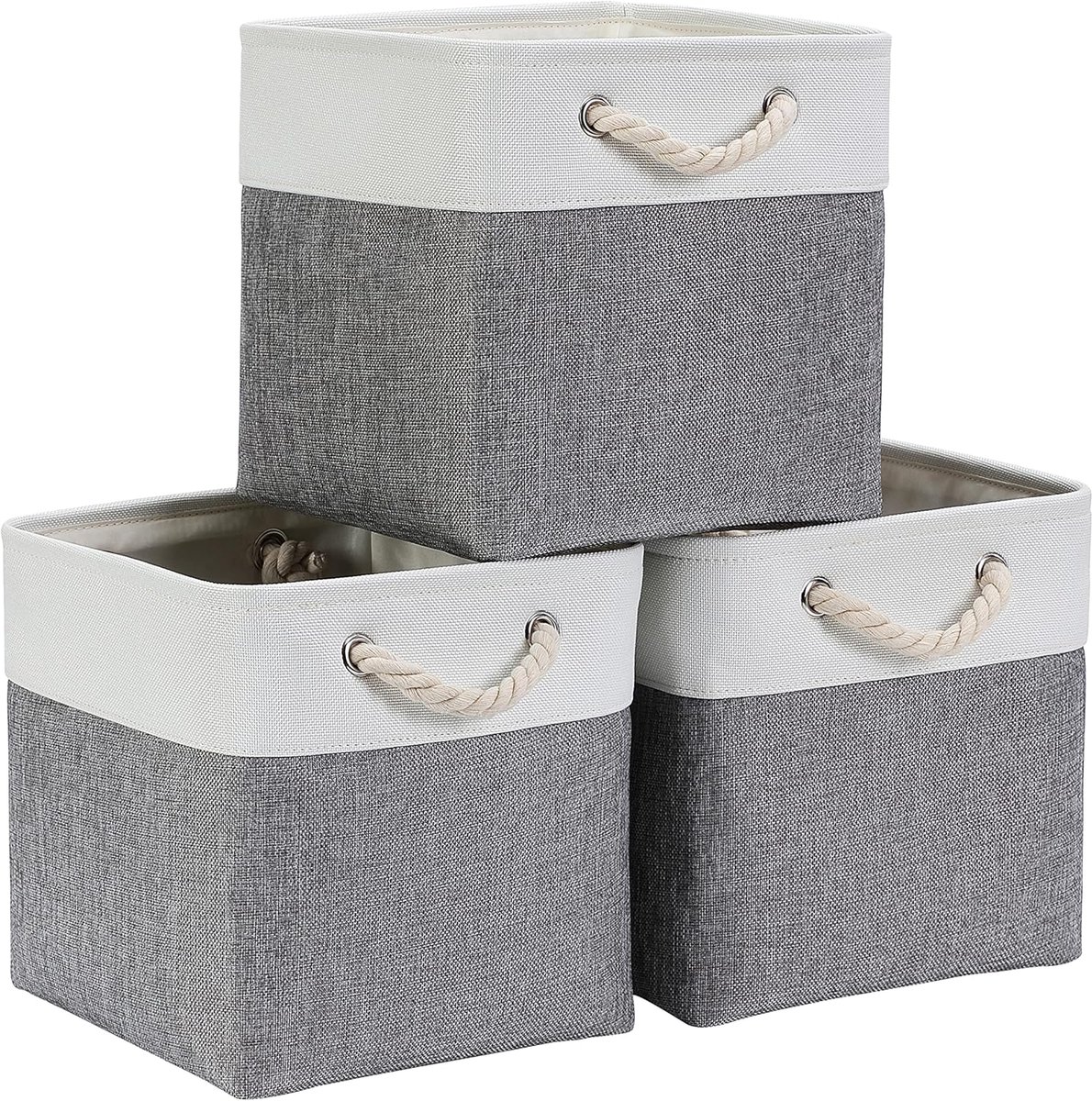 Opvouwbare Opbergkubus, canvas Opbergboxen van 33x33 cm voor kasten, planken en garderobes, grijs-wit (33x33x33 cm, 3 stuks)