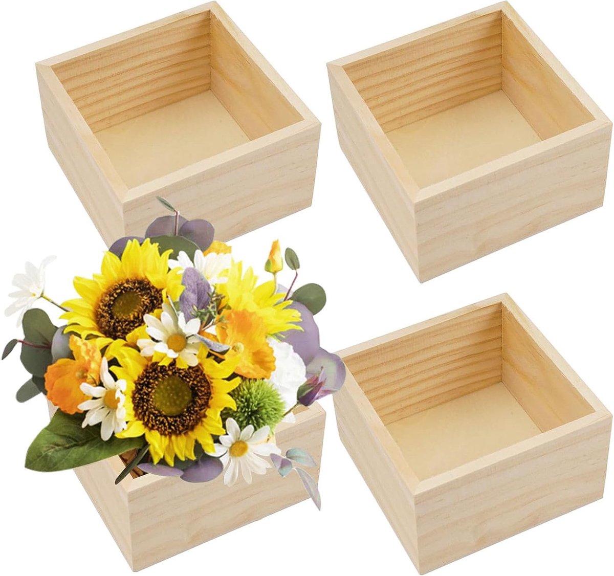 Dozen, 4 stuks Wooden Storage Craft Box, 8x8x4 cm Craft Rustieke houten kisten, houten dozen voor knutselwerk, kleine vierkante houten kist, voor droogbloemen, tafeldecoratie