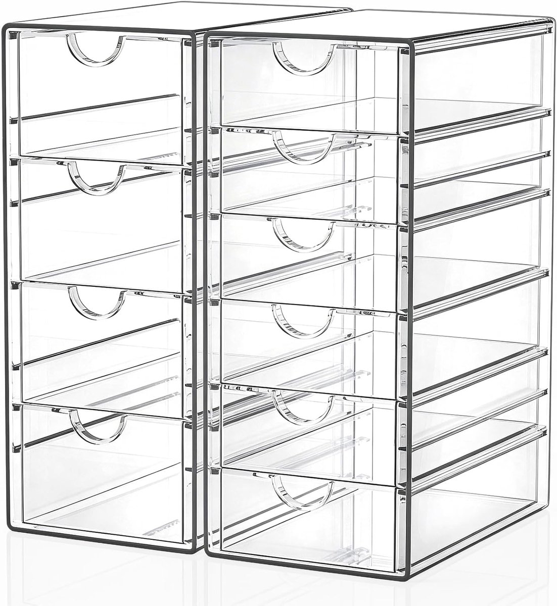 Make-up organizer met 10 laden, 2 stuks bureaubenodigdheden, bureau-organizer, transparante bureauaccessoires, stofbestendige lade-organizer en opslag voor make-up, sieraden