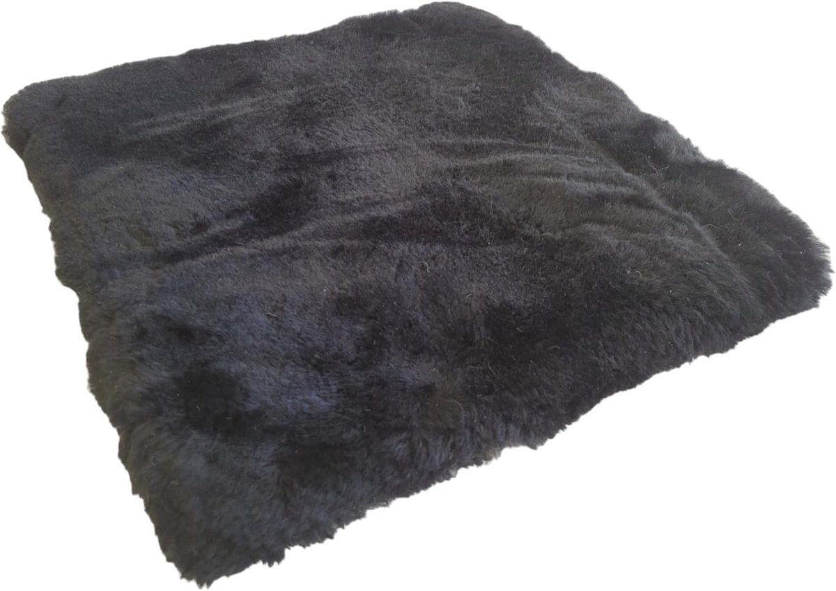 Echt lamsvel zitkussen, zitoplegger auto van merino schaapsvel, stoelkussen, rolstoel oplegger, stoelopleging super warm en zacht, kattenbed, decoratief kussen, 40 x 40 cm (Zwart)