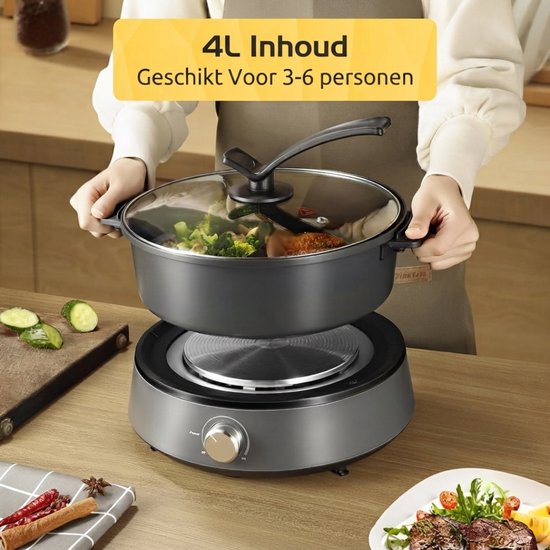 Hotpot - 4L - Hotpot Pan - Hotpot Electrisch - Zwart - 29cm x 29cm x 18cm — afbeelding 3