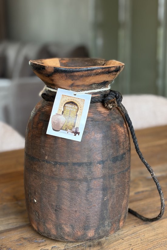 Grote houten vaas landelijke oude nepaleese houten kruik