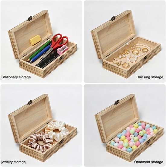kist met deksel, 20 x 10 x 5 cm, 6 stuks, kleine houten dozen met deksel om te beschilderen, schatkist, hout, natuur, rechthoekig, voor doe-het-zelf knutselen, opbergdoos — afbeelding 3