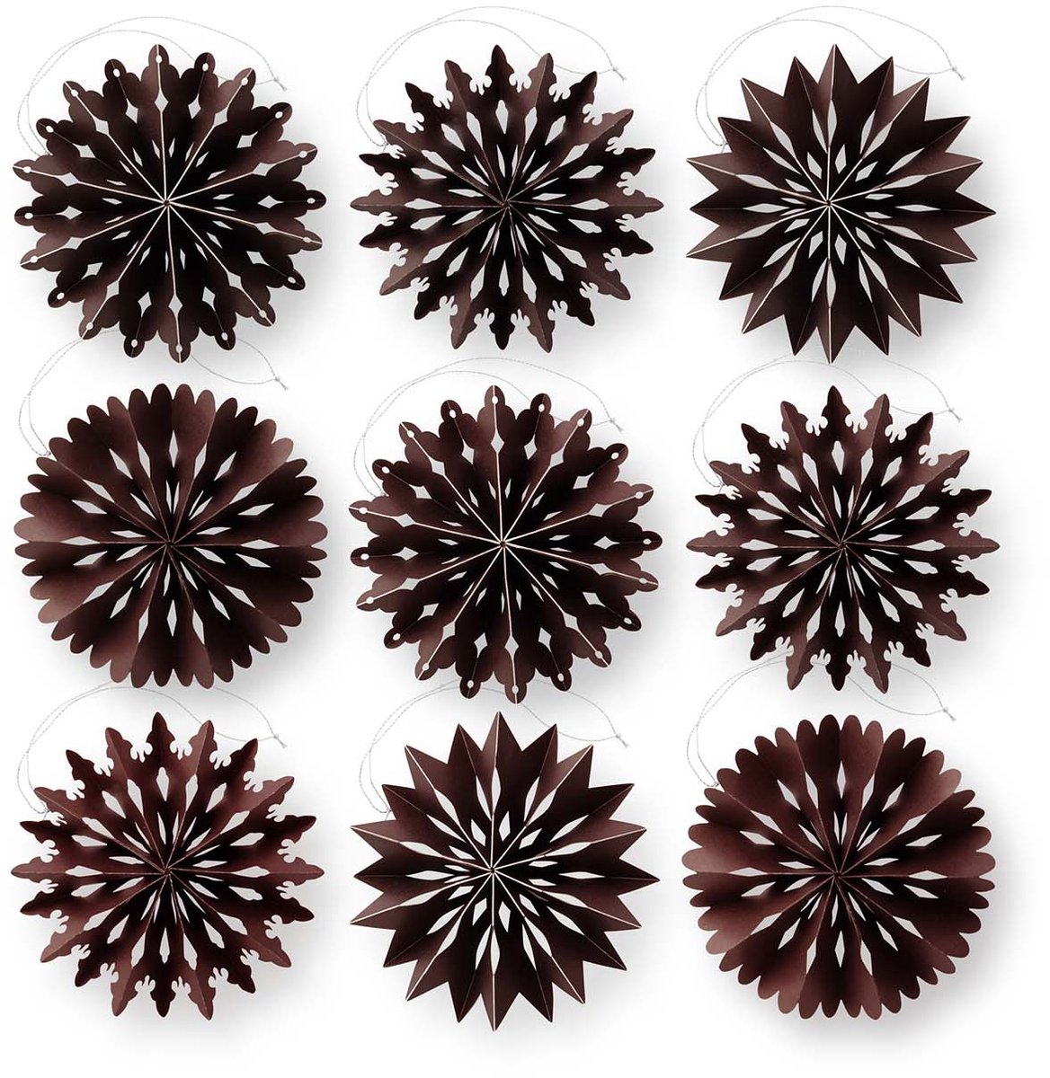 vtwonen - Kerststerren - Papier - Donkerbruin - 10 cm - Set van 9