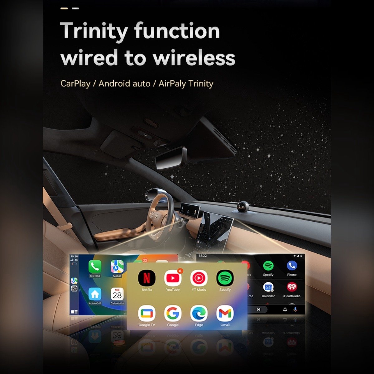 Draadloze CarPlay/Android Auto/Mirror Link Adapter Q1AS - Zwart Tech Blauw Metaal & Glas 3-in-1 — cadeau in Gadgets - foto 5