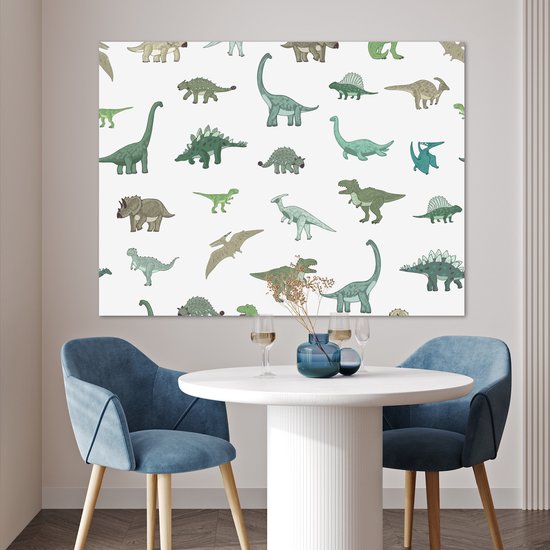 Affiche enfants - Peinture pour enfants - Décoration murale chambre d'enfant - Dinosaurus - Vert - Garçons - Marron - Enfant - Motifs - 120x90 cm - Affiche chambre d'enfant