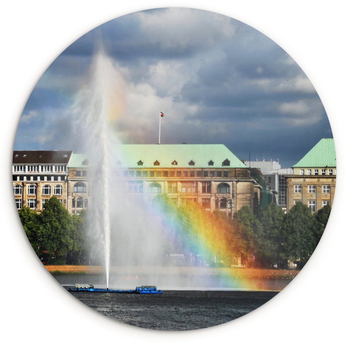 WallCircle® Wandcirkel 150x150 cm - Muurcirkel Fontein met regenboog - Muurdecoratie woonk