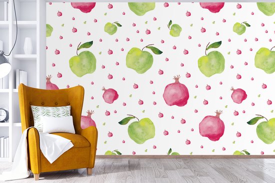 Behang - Fotobehang Appel - Granaatappel - Sjablonen - Breedte 390 cm x hoogte 260 cm
