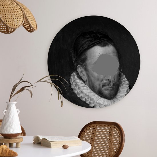 WallCircle® Wandcirkel 60x60 cm - Muurcirkel Portret van Willem I - Adriaen Thomasz - Zwart - Wit - Muurdecoratie woonkamer - Wanddecoratie slaapkamer - Kamer decoratie accessoires - Ronde schilderijen