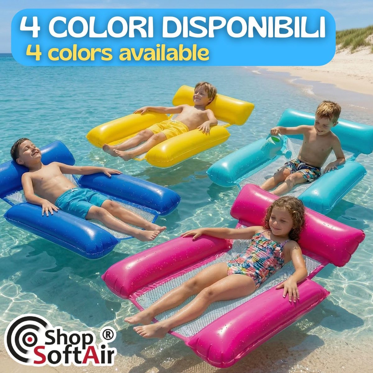 SnelShoppen - Opblaasbaar Luchtmatras voor Zwembad en Zee, PVC, 115 x 110 cm, Geel, Geschikt voor Kinderen en Volwassenen, Ideaal voor Camping, Feest