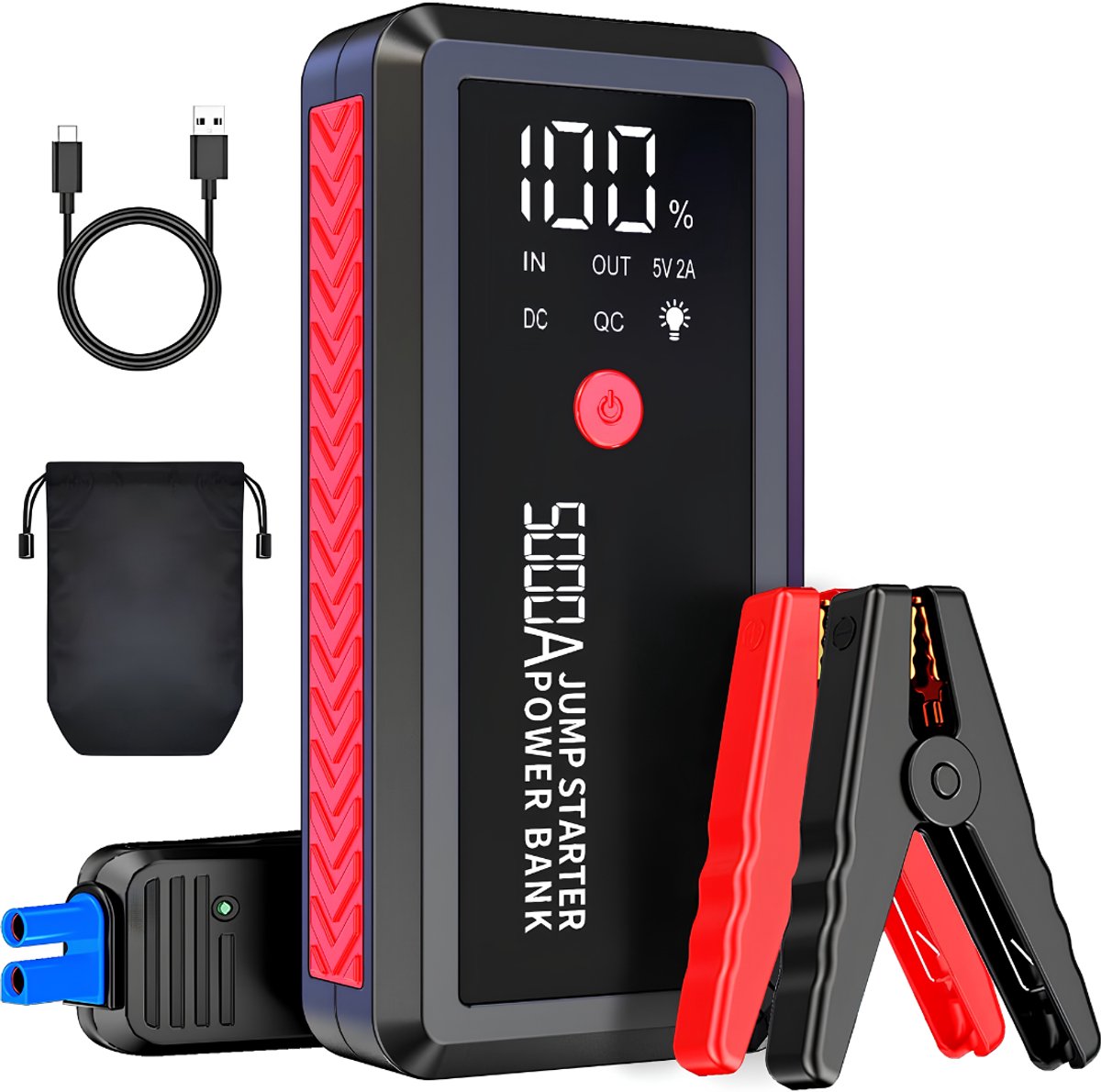 JCP® Jumpstarter - 10L - Startpakket Voor Auto’s - Startversterker - Zwart/Rood - 21cm x 11cm x 10cm