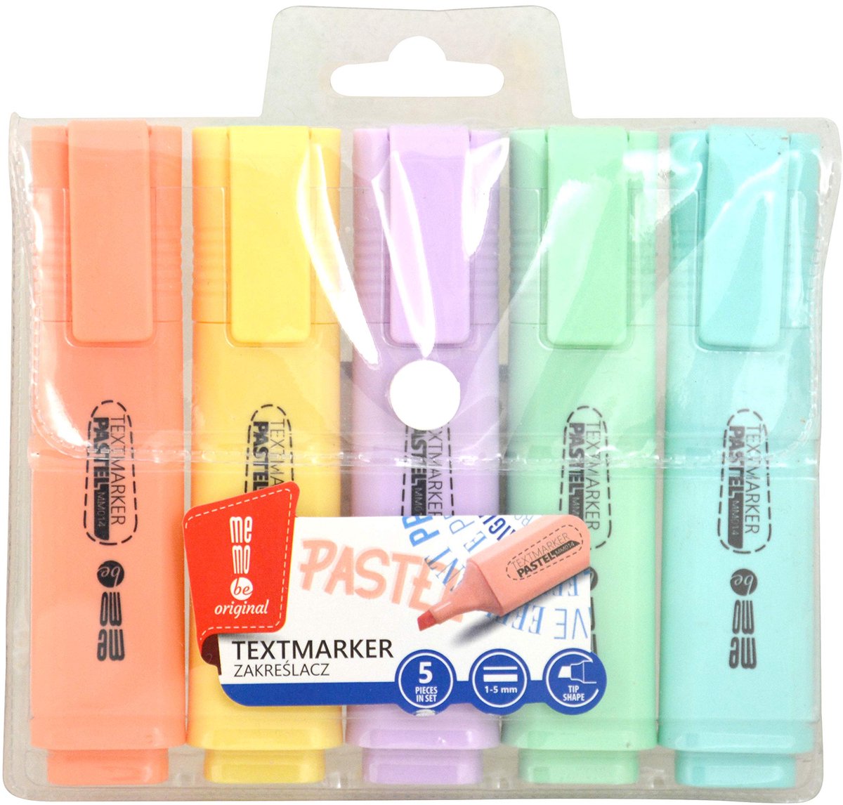 SnelShoppen - Set van 5 Markeer Stiften in Subtiele Pastelkleuren - Permanent - Sneldrogend - Wigvormige Punt - 1-5 mm Lijnbreedte - Oranje, Geel, Paa