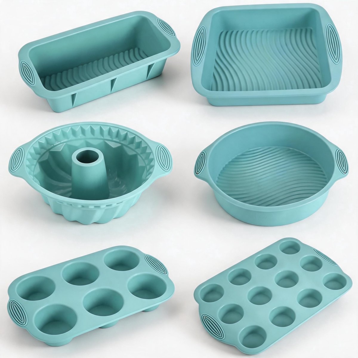 SnelShoppen - 6-in-1 Siliconen Bakvormset, Hittebestendige Bakvormaccessoires voor Cake, Pannenkoeken, Boter, Cupcakes, Brood, Muffins, Ovenbenodigdhe