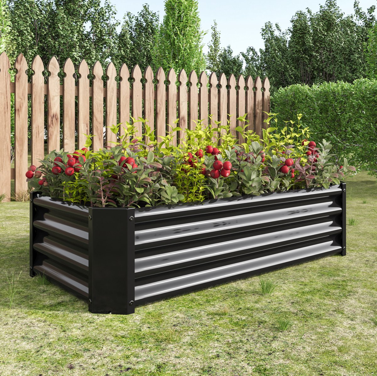 Moestuinbak Verhoogde En Ruime 120 x 60 x 30 Cm Van Metaal Zwart Met Open Bodem Voor Groenten Kruiden En Bloemen In De Tuin